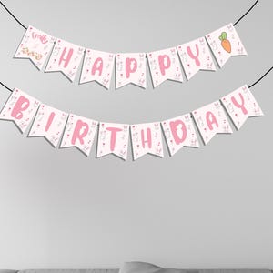 Bunny Party Editable Birthday Banner, Cute Happy Birthday Bunting, Printable Party Decor, Bunny Themed First Birthday Sign, Instant Download
