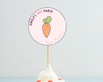 Bunny Party Cupcake Toppers, Cute Bunny Birthday Decor, Editable Canva Template, Printable Bunny Party Favor, First Birthday Cake Topper