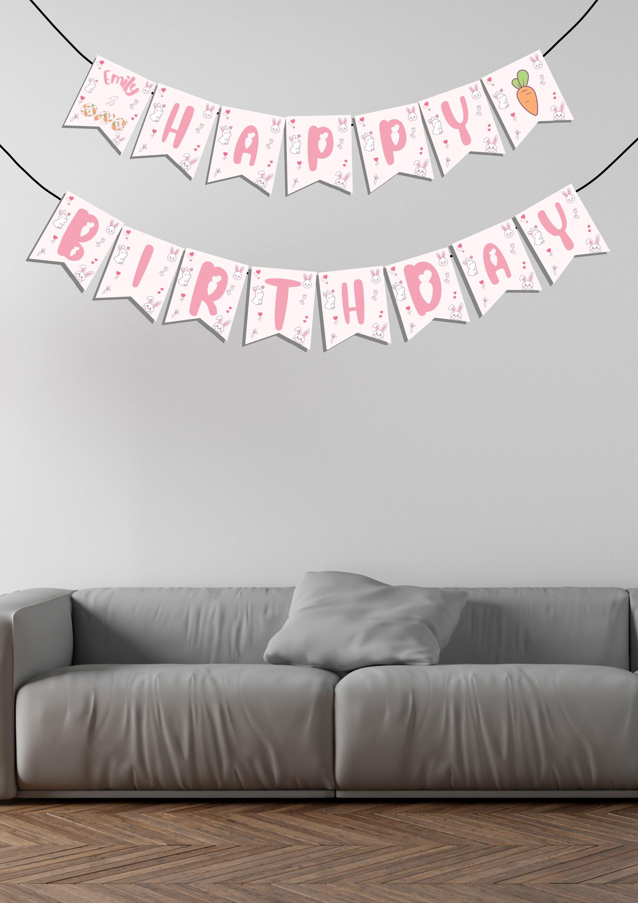 Bunny Party Editable Birthday Banner, Cute Happy Birthday Bunting, Printable Party Decor, Bunny Themed First Birthday Sign, Instant Download