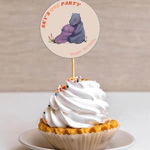 CUBS PARTY Cupcake Toppers, First Birthday, Woodland Animal Theme, Editable Canva Template, Customizable, Forest Party Decor, Baby Shower
