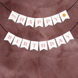 Little Flower Fest- Birthday Banner, Floral Party Decor, Spring Happy Birthday Sign, Girl Birthday, Pink Orange Flowers, Canva Template