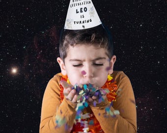 Mission: Birthday Celebration- Space Party Hat Template, Astronaut Birthday Crown, Rocket Party Favor, Outer Space Printable, Canva Editable