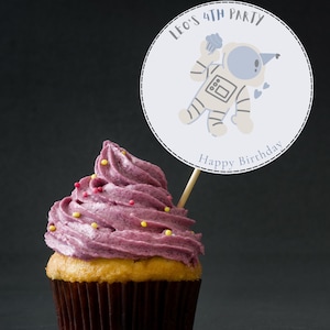 Mission: Birthday Celebration – Space Cupcake Toppers, Astronaut Birthday Party Decor, Rocket Ship Tags, Editable Canva Template, DIY