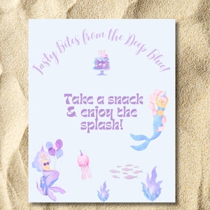 Under the Sea Birthday Custom Sign- Mermaid Party Decor, Ocean Theme Printable, Editable Canva Template for Food, Drinks, Gifts & More Ideas