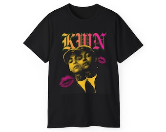 kwnからインスピレーションを得たTシャツ | レトロなレタリング、ポップアートの顔