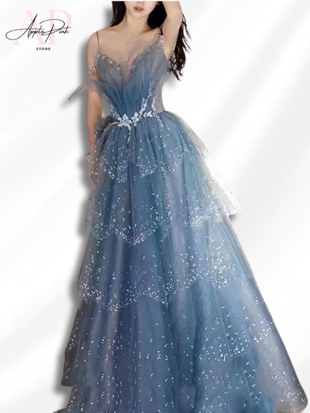 Beautiful Blue Shimmery Grade 8 grad dress, Blue Evening Dress Y1857 main image 1