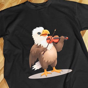 Bonita camiseta de águila tocando el violín: divertida camiseta musical con animales de orquesta, regalo para violinista, adorable camiseta de pájaro músico para amantes de la música.
