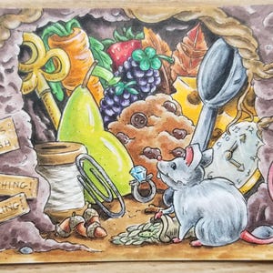 Op bestelling gemaakt - aangepaste fantasieschetskaart met verborgen afbeeldingen - 2,5 x 3,5" - klein kunstwerk voor bureaudecor met elk thema/voorwerpen die je leuk vindt!