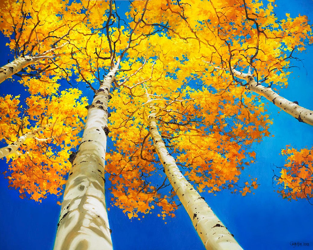 Aspen Tree Painting Original Large Oil Canopy Blue Sky Yellow  Etsy