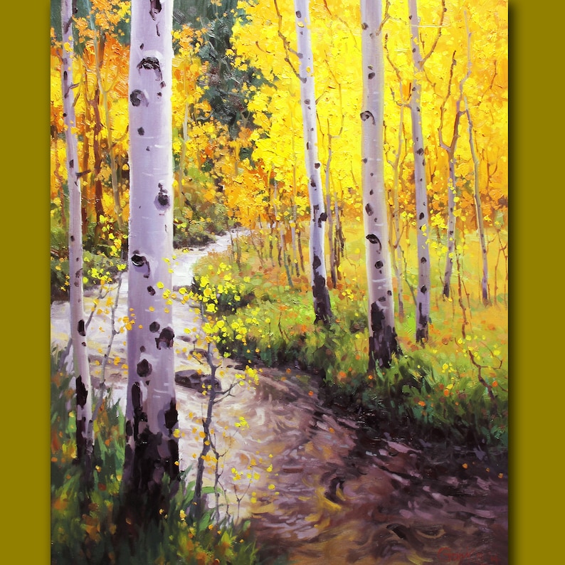 Large Original Oil Painting Birch Tree Aspen Landscape Commission Hand