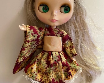 Red Autumn Leaves Wa Loli Lolita dress for Blythe