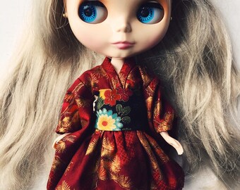 Red and Gold Wa Loli Lolita dress for Blythe