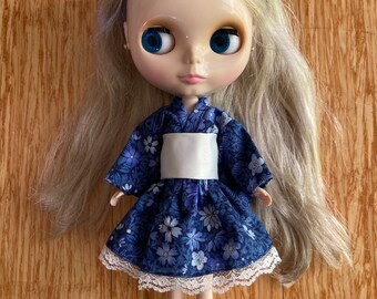 Blue Flowers Wa Loli Lolita dress for Blythe