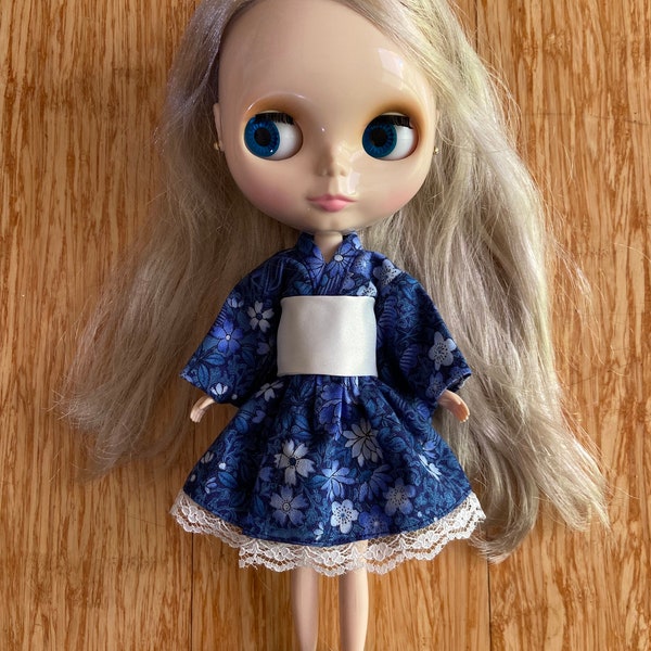 Blue Flowers Wa Loli Lolita dress for Blythe