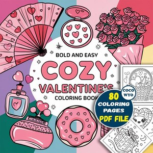 Cozy valentine's Day Coloring Books,  valentine's day 2025, coloring pages for girls, cute coloring pages for girls, Coloring Book 80 pages