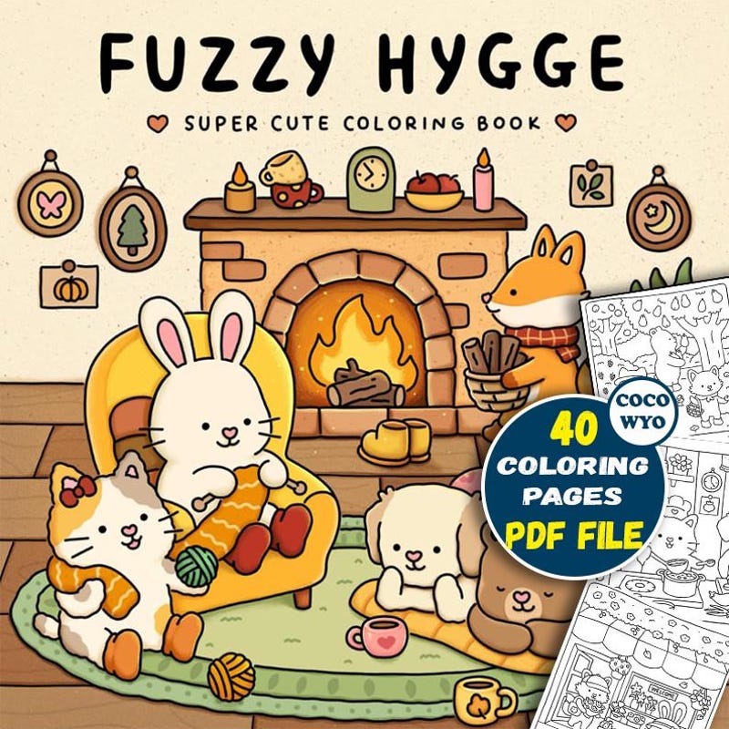 Fuzzy hygge coloring book - Etsy France