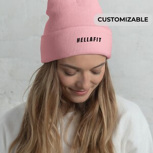 Pink Cuffed Beanie: Customizable Embroidered Acrylic Hat
