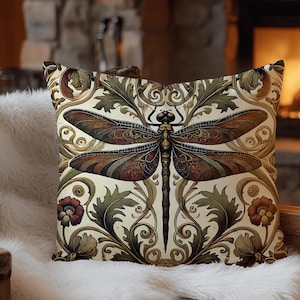 William Morris Libellen-Kunst-Kissen, Vintage Libellen-Wurfkissen, Boho-Libelle-dekoratives Kissen, verziertes Libellen-Kissen.