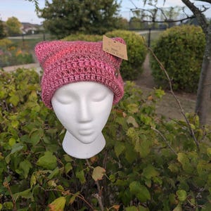 Bonnet au crochet fait main avec oreilles de chat : bonnet d'hiver kawaii confortable