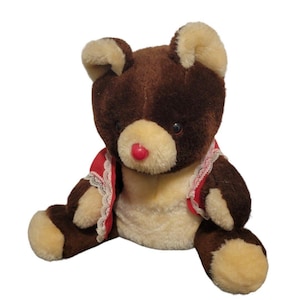 Vintage Komfy Bear Brown Red Nose Acrylic Stuffed Animal Plush Teddy With Vest