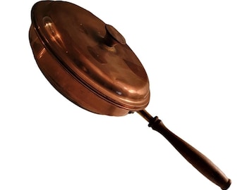 Sartén antigua redonda de cobre con tapa (23 x 24 cm)