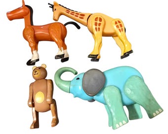 Vintage Fisher Price plastic dierenfiguren set giraf olifant paard beer