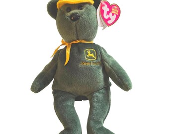Peluche Ty Beanie Babies Johnny John Deere 4-H Orsetto Verde Giallo 2006 47044 Nuovo con etichette