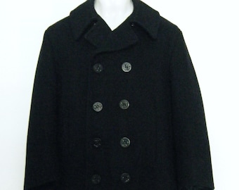 1960s JC Penney PEA COAT jacket, us navy military sailor coat style with anchor buttons, mens size small - medium