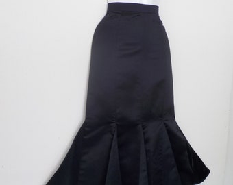 90s BLACK SATIN FISHTAIL Midi Skirt, size S