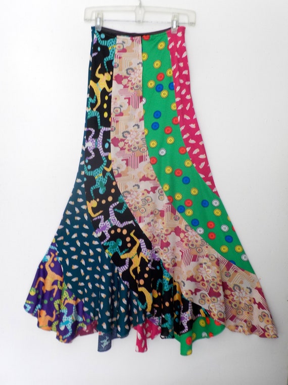 70s PSYCHEDELIC patchwork fishtail maxi skirt, siz