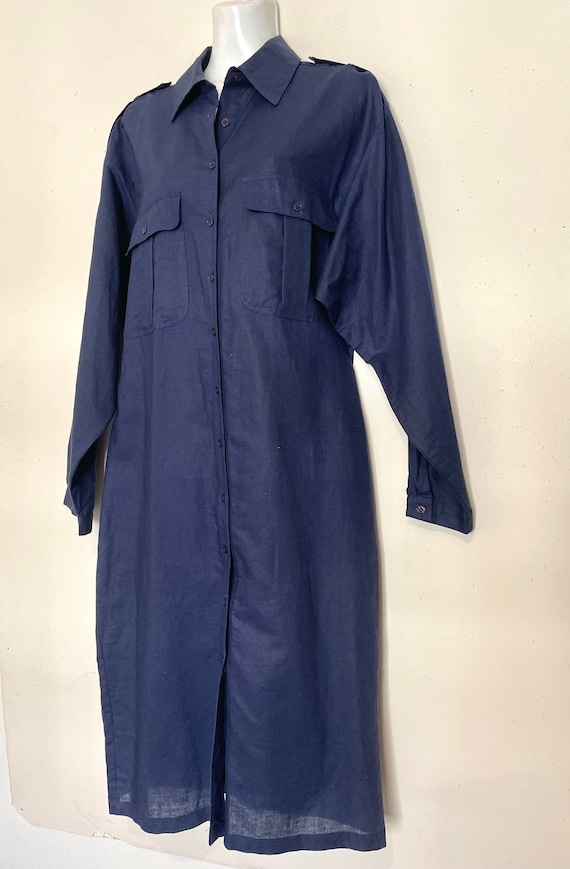 1980s MINIMALIST NAVY Linen SHIRT Dress, oversized