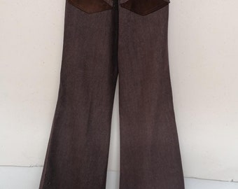 1970’s HIPPIE SUEDE Trim High WAIST bell bottom jeans, size m