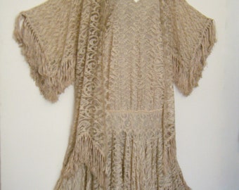 1920s FRINGE FLAPPER Dress and Matching Duster Jacket from 1950s Marga Lopez film costume, size s - m