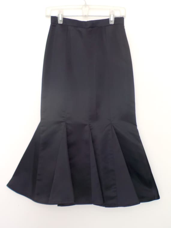 90s BLACK SATIN FISHTAIL Midi Skirt, size S - image 2
