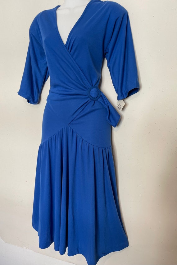 BOLD 80s Wrap Mermaid Dress in Royal Blue Jersey,… - image 4