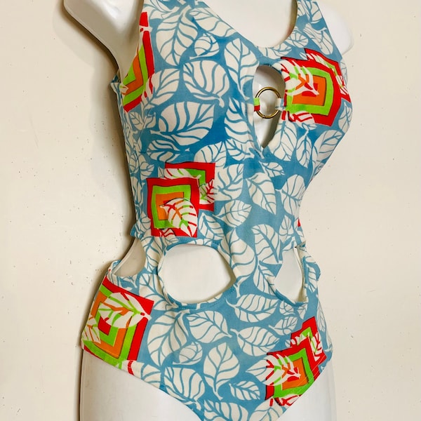 1960s WILD CUT OUTS space age swimsuit size l