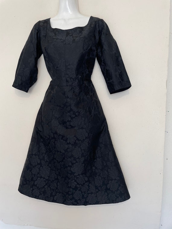 vintage 1950's dress // JAQUARD little BLACK part… - image 7