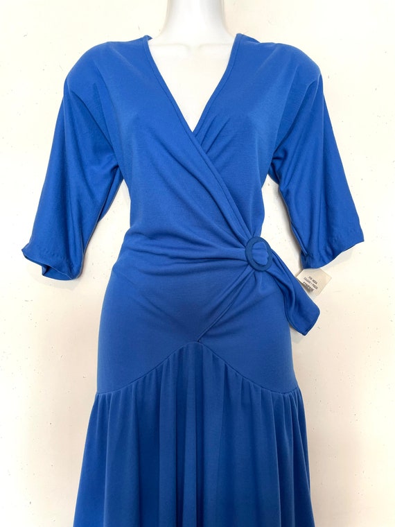 BOLD 80s Wrap Mermaid Dress in Royal Blue Jersey,… - image 3