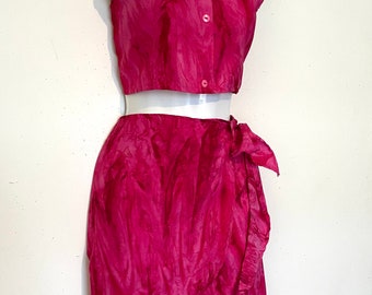 1990s Pink Tie Dye WRAP skirt and CROP TOP , size s-l