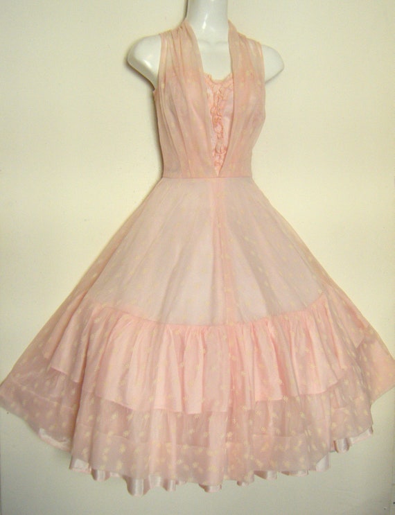 vintage 1950s Prom Dress PINK CHIFFON Party dress,