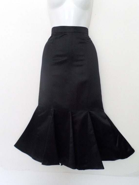 90s BLACK SATIN FISHTAIL Midi Skirt, size S - image 8