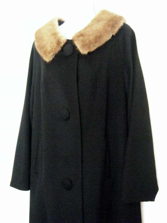 classic 1950's MINK fur Collared BLACK wool coat, 