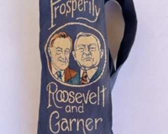 1930s vintage painted PRESIDENT ROOSEVELT and Garner, "For PROSPERITY" political propaganda jugade mens neck tie