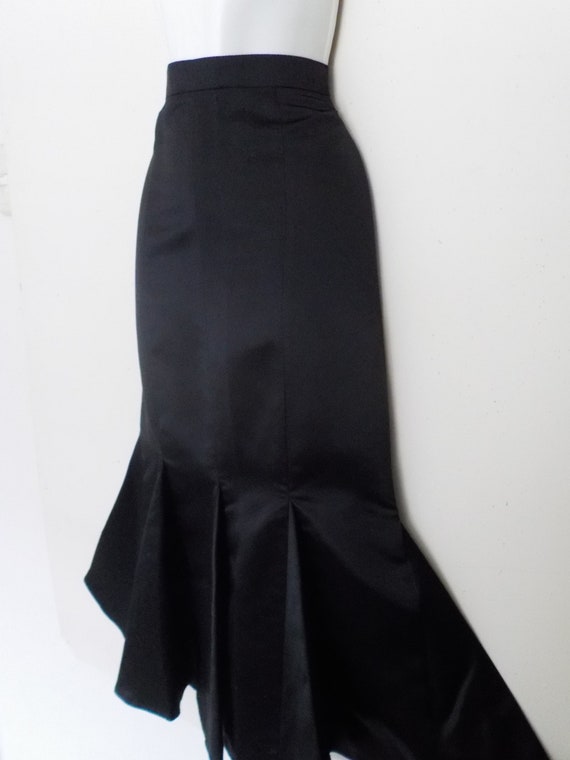 90s BLACK SATIN FISHTAIL Midi Skirt, size S - image 9