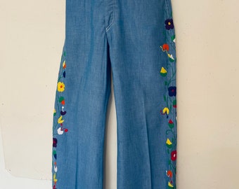1970’s MEXICAN EMBROIDERED Bell Bottoms JEANS denim, size 29x 29.5