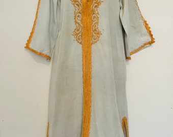 1970s MOROCCAN WEDDING KAFTAN with Elaborate Cord Embroidery and Bell Sleeves, size m