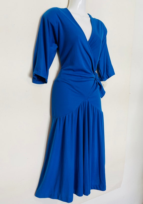 BOLD 80s Wrap Mermaid Dress in Royal Blue Jersey,… - image 6