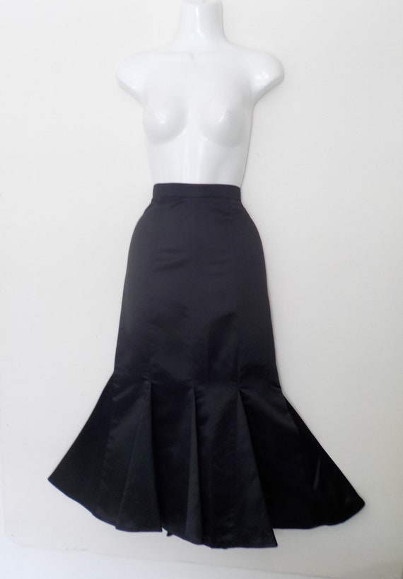 90s BLACK SATIN FISHTAIL Midi Skirt, size S - image 3