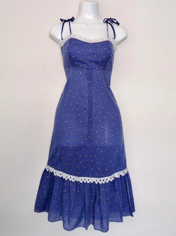 Vtg 70s GUNNE SAX Style Floral PRAIRIE Hippie Dress /… - Gem