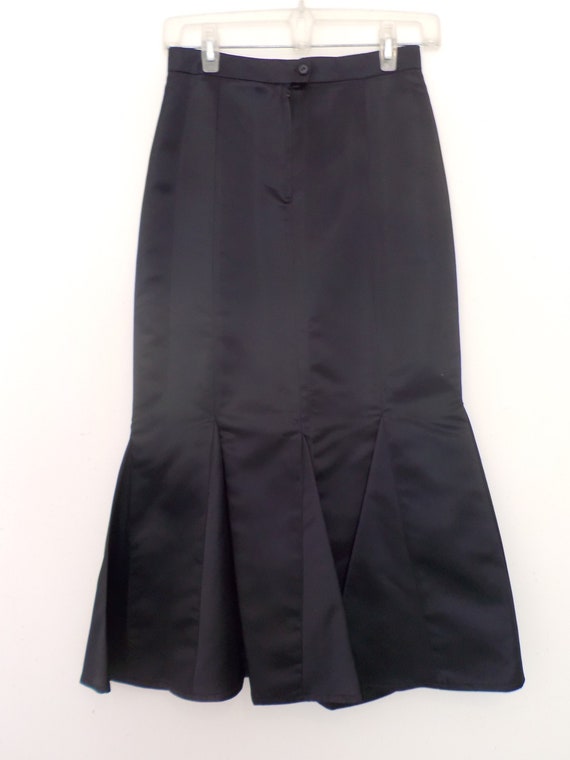 90s BLACK SATIN FISHTAIL Midi Skirt, size S - image 5